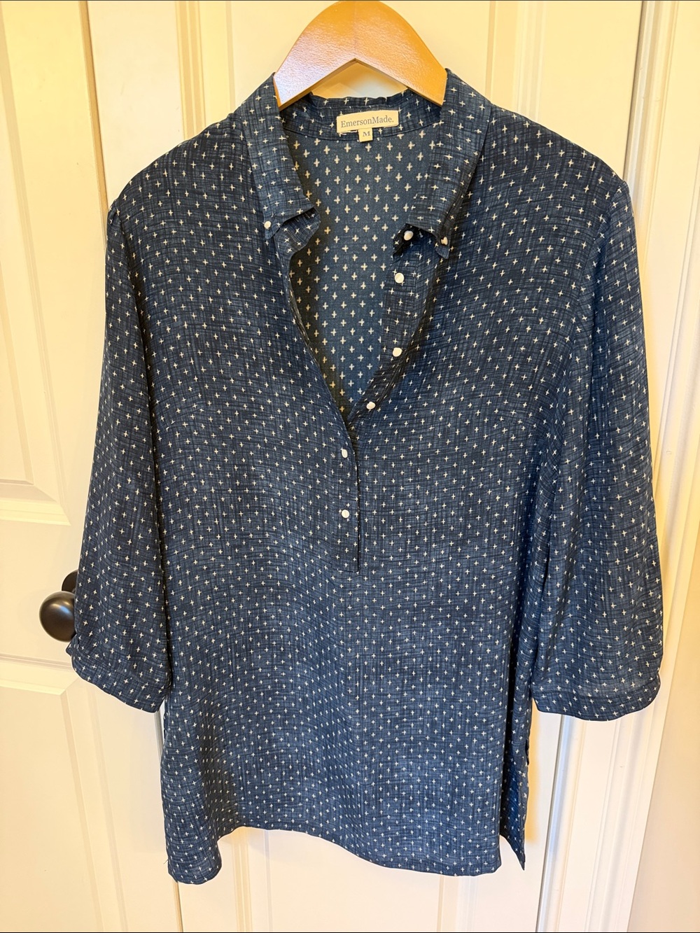 Emerson Fry silk Navy Blue tunic with White starbursts medium